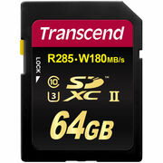.64GBSDXCCard(Class10)UHS-II,U3,Transcend"TS64GSD2U3"UltraHighSpeed(R/W:285/180MB/s)