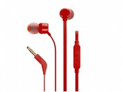 JBLT110/In-earheadphoneswithmicrophone,Dynamicdriver9mm,Frequencyresponse20Hz-20kHz,1-buttonremotewithmicrophone,JBLPureBasssound,Tangle-freeflatcable,3.5mmjack,Red