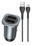 HocoCarCharger2xUSB4.8A(MicroUSBCable1M)WiseRoadDualPortNZ4,MetalGray