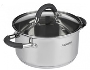 КастрюляArdestoGeminiSalerno,стекляннаякрышка,4.7л,серыеручкиссиликоном,нержавеющаясталь