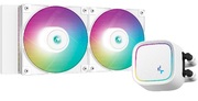 DEEPCOOLLiquidCoolerLE520WH,240mmradiator,Anti-LeakTechnology,SocketLGA1700/1200/1151/1150/1155&AM5/AM4,upto220W,2x120mmARGBPWMfans,Ledmirrorcap,fans:500~2250rpm,17.6~32.9dBA,85.85CFM,4pinPWM,pump:2550rpm,17.8dBA,Hydro