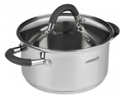 КастрюляArdestoGeminiSalerno,стекляннаякрышка,2.5л,серыеручкиссиликоном,нержавеющаясталь