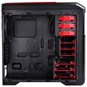 DEEPCOOL"KENDOMENRD"ATXCase,withSide-Window,withoutPSU,Tool-less,5fanspre-installed(2x120mmRedLEDfanand3x120mmblackfan),Fan-speedadjustingswitch,BottommountedPSU,1xUSB3.0,2xUSB2.0/Audio,Black/Red