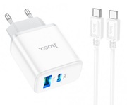USBChargerHOCOC105AStageDualport,1xUSB-C+1xUSB,USB-C:20W/USB:18W,Totaloutput:5V/3A,uptoPD20W/QC3.0,White
