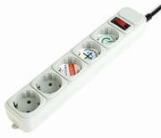 SurgeProtectorGembirdSPG3-B-6C,5Sockets,1.8m,upto250VAC,16A,safetyclassIP20,Grey