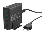 Hama21056160WattChargingStation,4-Way(2xPD/QCUSB-C,2xUSB-A),black