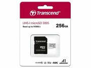 256GBMicroSD(Class10)UHS-I(U1)+SDadapter,Transcend"TS256GUSD300S"(R/W:95/45MB/s)