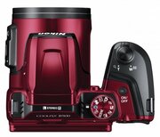 NIKONCoolpixB500Red,16.0MP1/2.3"BSICMOSSensor,NIKKORf/3.0-6.5mmEDLens,22.5-900mm(35mmEquivalent),40xOpticalZoomLens,80xDynamicZoom,3"921k-DotTiltingLCD,FullHD1080pVideoRecordingat30fps,Bluetooth(BLE),Wi-Fi,VNA953E1