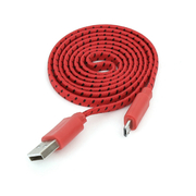 OmegaOUFBFCRFabricbraidedmicroUSBtoUSBflatcable,1m,red