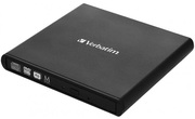 ExternalSlimlineCD/DVDWriterVERBATIM,LightVersion,PortableSlim-14mm,Super-MultiCDR/RW+24x/-24x,DVDR+8x/-8x,RW+6x/-6x,DL+6x,RAM5x,miniDVD,M-DISC,USB2.0,2xUSBportsneeded,Black,Retail(53504)
