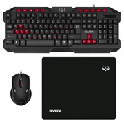 "GamingKeyboard&Mouse&MousePadSVENGS-9200,Multimedia,Spillresistant,WinLockBlack,USB,Optical,800-2400dpi,6buttons,Ambidextrous"