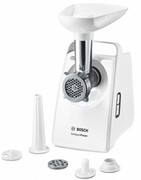 "MeatmincerBoschMFW3520W,1500Wpoweroutput,3perforateddiscs4/8mm,sausageandkebbestuffers,,grindingspeed1.8kg/min,white"