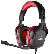 SVENAP-G333MV,GamingHeadphoneswithmicrophone,3.5mm(4pin)or2*3.5mm(3pin)stereomini-jack,Fabriccable2.2m,Black-Red