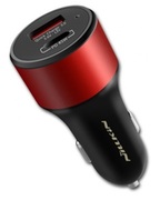 "NillkinAutoadapter,QuickCharge3.0,Celerity(USB+TypeC)63WInput:DC12-24VOutput1:DC5V2.4AOutput2:DC5V1AApplicableforallsmartphonesandtablets."