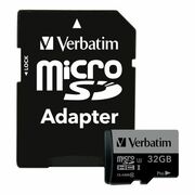 32GBmicroSDClass10U3UHS-IV30+SDAdapterVerbatimProU3microSDXC,600x,Readupto:90MB/s,Writeupto:45MB/s