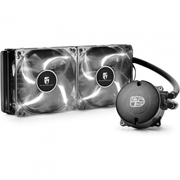 DEEPCOOLLiquidCooler"MAELSTROM240TWhite",Socket775/1150/1151/1155/2011&FM2/AM3,upto150W,2xPWMfanswithWhiteLED:120х120х25mm,240mmaluminumfins,fans:600~1800rpm,pump:2400rpm,17.8~34.1dBA,167.28CFM,4pin,HB,Copperbase
