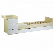 550039-1КроватьдетскаяСКВ-5Жираф,опуск.бок.,маятник,полка,3ящика,бежевый+белыйРазмерложа1200х600мм.