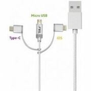 TELLUR3in1USB-microUSB+adapt.Type-Cnylon1m,argintiu