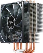 DeepcoolGAMMAXX400,Socket2011/1366/1155/775&FM1/AM3/AM2+,upto130W,120х120х25mm,fanwithblueLED,900~1500rpm,21.4~32.1dBA,60.3CFM,4pin,PWM,HydroBearing,4heatpipesdirectcontact