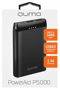 PowerBank5000mAh,QumoPowerAidP5000Black,ABSPlastic,2xUSB:5V/2.4A