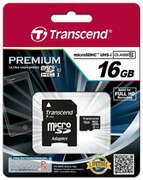 16GBMicroSDHC(Class10),SDadapter,UHS-I,300X,Transcend"TS16GUSDU1"Premium(R/W:90/20MB/s)