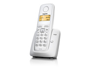 DECT/GAPPhoneGigasetA120Whate,handset+analogbasestation/charger,AlphanumericB/WilluminatedTFT1.4",AOH,CallerID,Standbytimeupto-200h,Talktimeupto-18h,Phonebook#50,upto4handsets,Handset151x47x31,2xNiMHAAA