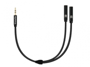 AudiosplittercableXtremeMacSplitterforHeadphone,Black,3.5mmstereoto2x3.5mm,Nylon,GoldPlatedconnectors,Connect2headphonestothesamedevice
