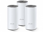 TP-LINKDecoE4(3-pack)AC1200MU-MIMO,WholeHomeMeshWi-FiSystem,Router,AccessPoint,867Mbpsat5GHz,300Mbpsat2.4GHz,210/100Mbps,WAN/LANPorts,1PowerPort,Flash16MB,SDRAM128MB,2Internaldual-bandantennasperDecounit