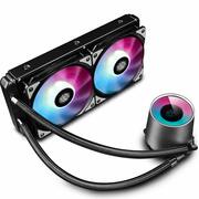 DEEPCOOLLiquidCooler"CASTLE240RGB",Socket1150/1151/20xx&TR4/AM4/FM2/AM3,upto250W,2xTF120fan,RGBvariablelightingsystem,fans:500~1800rpm,pump:2550rpm,17.8~30dBA,69.34CFM,4pin,HydroBearing,Copperbase