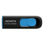 256GBUSB3.1FlashDriveADATAUV128,Black-Blue,Plastic,Slider(R/W:90/40MB/s)