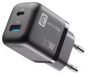 WallChargerGANCellularline,2Ports,PD+USB,30W,Black