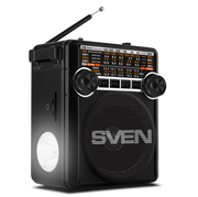SVENSRP-355Black,FM/AM/SWRadio,3WRMS,8-bandradioreceiver,built-inaudiofilesplayerfromUSB-fash,microSDandSDcardstoragedevices,telescopicswivelantenna,built-inbattery