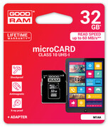 GOODRAMM1AA-0320R11,32GBmicroSDclass10UHSI+adapter,readupto60MB/s