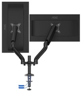 Armfor2monitors13"-31.5"-AOCAD110DXwithintegratedUSBHub,Black,USBHub:USB-C+USB3.0,DeskClamp/Grommet,Aluminumstructure,Gasspring,Heightadjustment,Max.Load:2-9kg,Tilt:'-90°~+85°,Swivel:180°,Rotation:360°,Hiddencablemanage