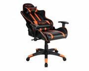 "GamingChairCanyonFobos,Maximumload150kg,Headrest&Lumbarcushion,Black/OrangeWheels:60mmPolyurethane,Class4GasLift,2Dadjustablearmrests,Tiltedbackrest90°-150°,1.5mmthickmetalframe,Highqualityecoleather,Nylon5StarsBase