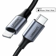 UGREENUSB-CtoLightningM/MCableAluminumShellBraided1m,Silver